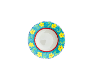 Larchmont Color Me Mine Floral Blue Rimmed Bowl
